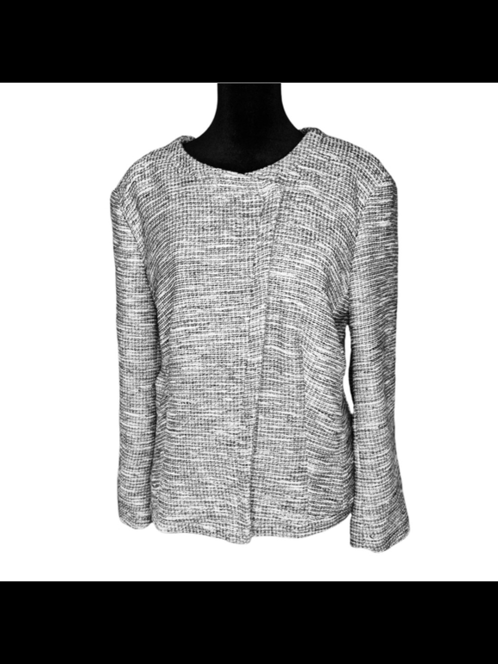 Liz Claiborne Black and White Open-Front Knit Cardigan - Picture 3 of 5